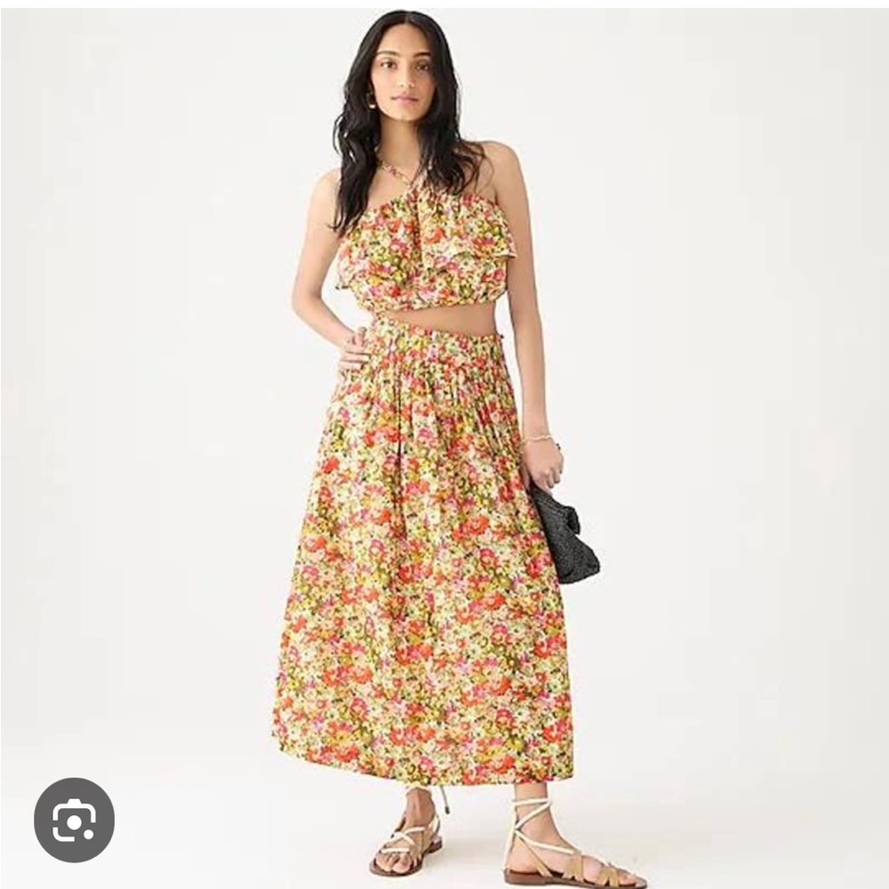 NWT J. Crew Yellow Floral Smocked Maxi Skirt Set